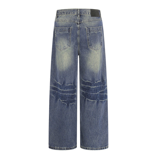 Color blocking white washed denim wide leg straight leg pants