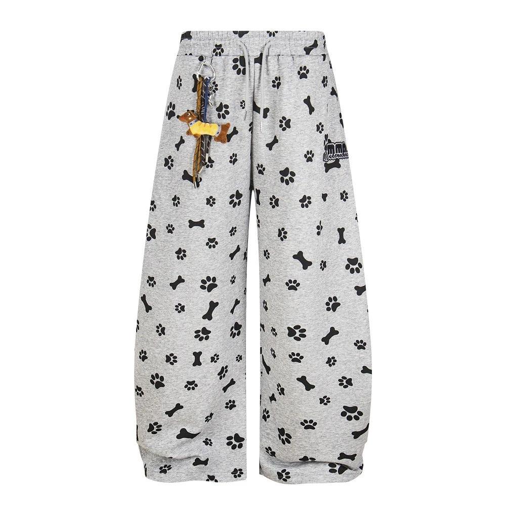 Full printed cartoon puppy casual curved knife wide leg pants by eprolo