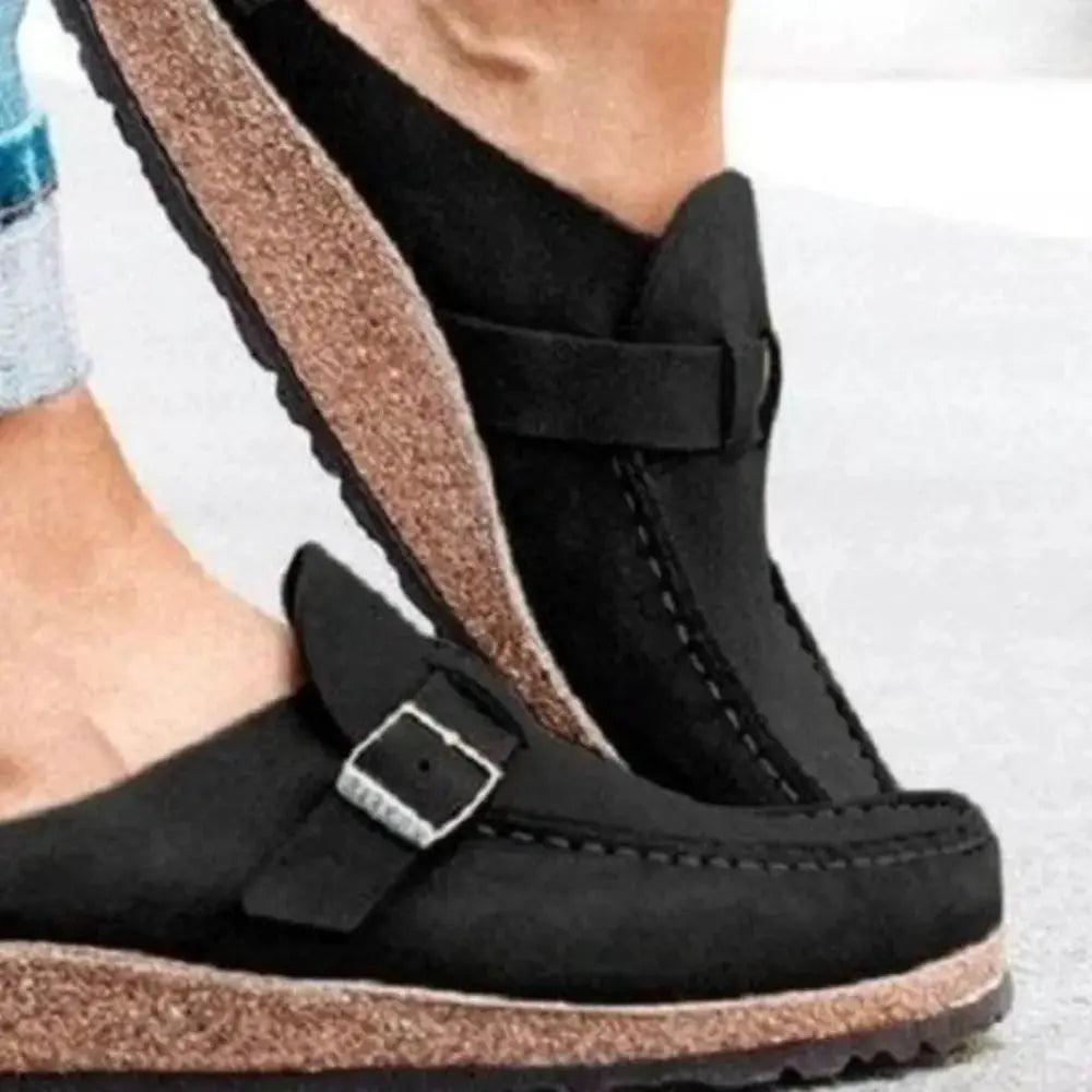 Round-toe black buckle loafers by Trendsi with a low heel