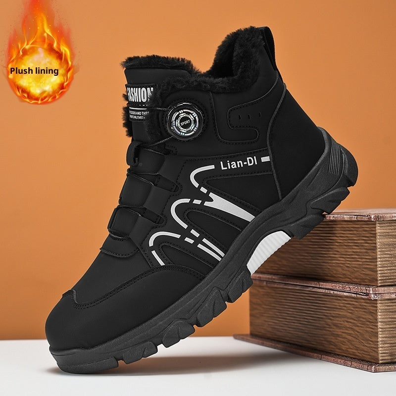 Warm Martin Boots, black plush-lined ankle boots with rugged sole