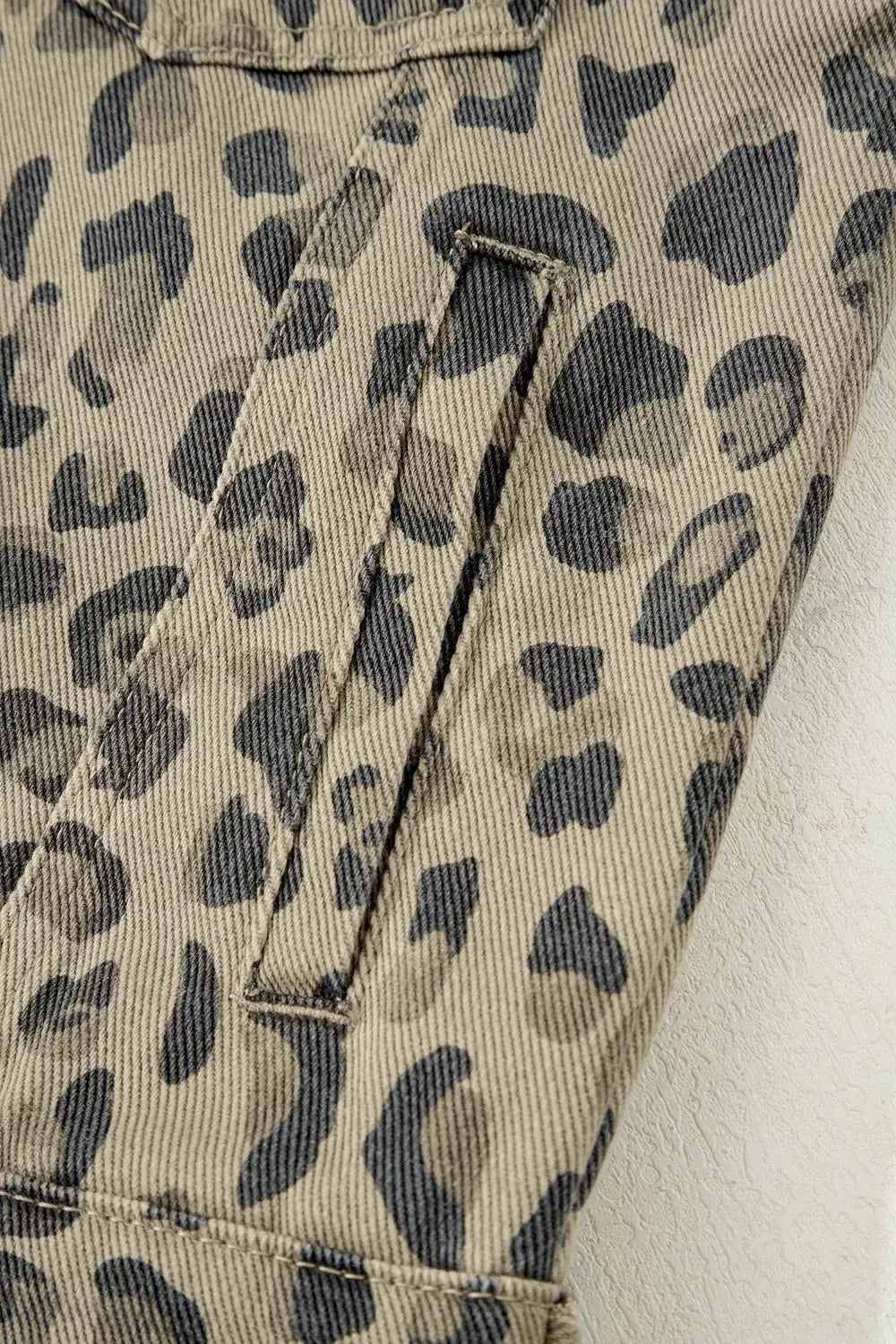 Leopard print denim jacket by Trendsi, tailored cotton-blend, button-down.