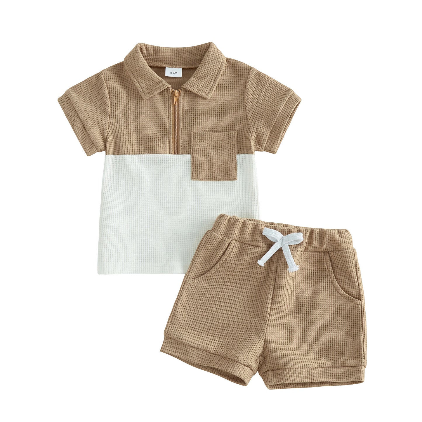 Ensemble gaufre : Haut zippé à revers et short