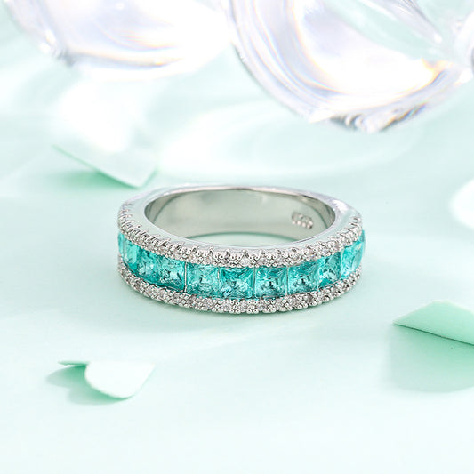 Bague Émeraude Zircon Plaqué Or Blanc Tendance