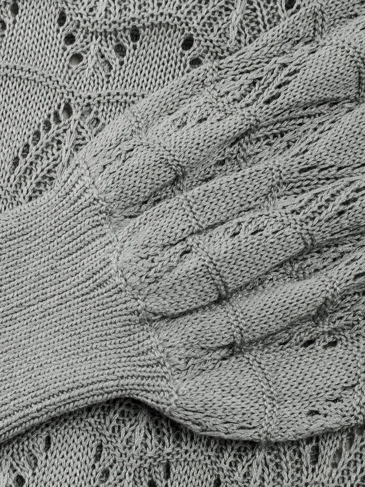 Button-front openwork cardigan in gray with textured stretch knit