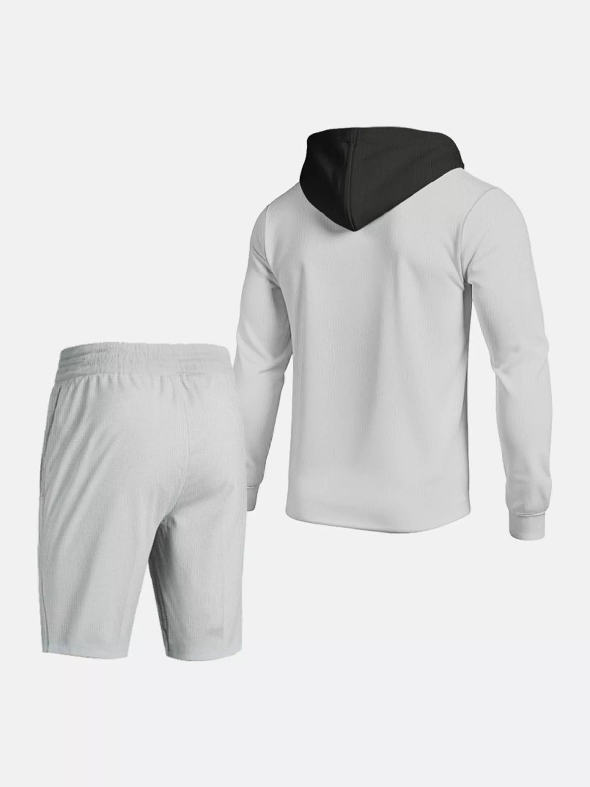 Trendsi men's full-size hooded button-up top and shorts set; white top with black hood