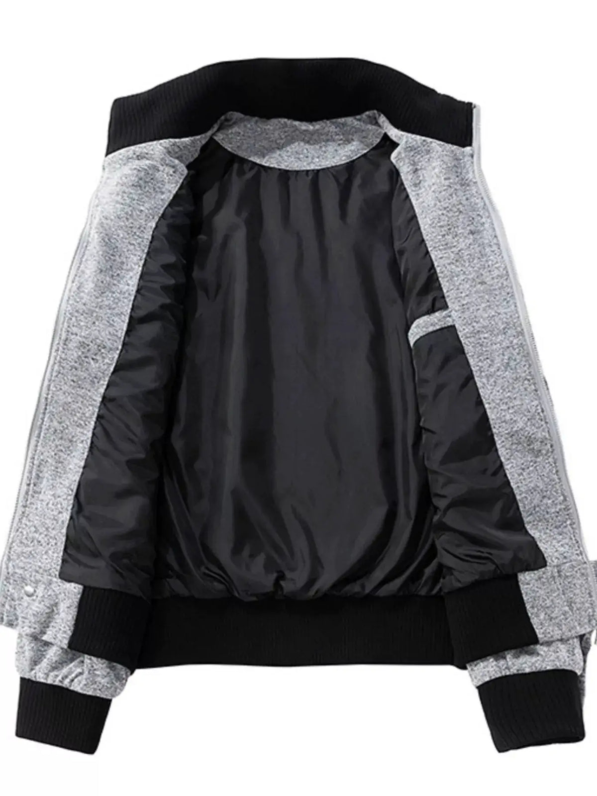 Trendsi men's plus-size thick warm tracksuit jacket with grey speckled sleeves, black body, ribbed cuffs and hem