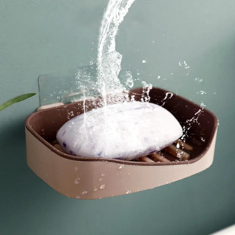 Contrast Color Drain Soap Box Double-Layer Storage Soap Box Bathroom Rack Strong Non-Marking Paste Soap Box by eprolo