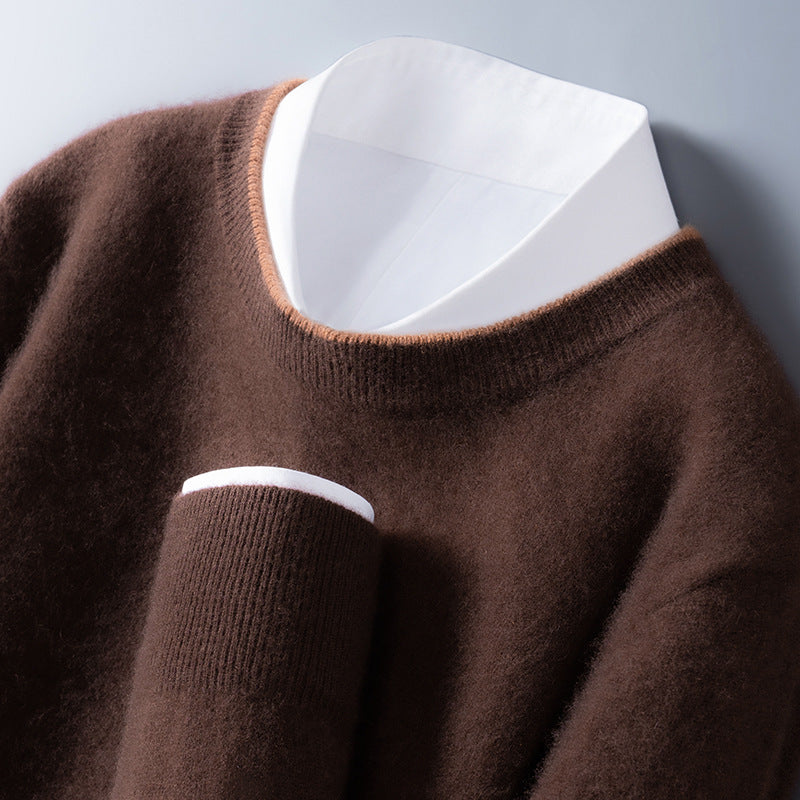 Men's AdTec brown crew-neck sweater in knit fabric