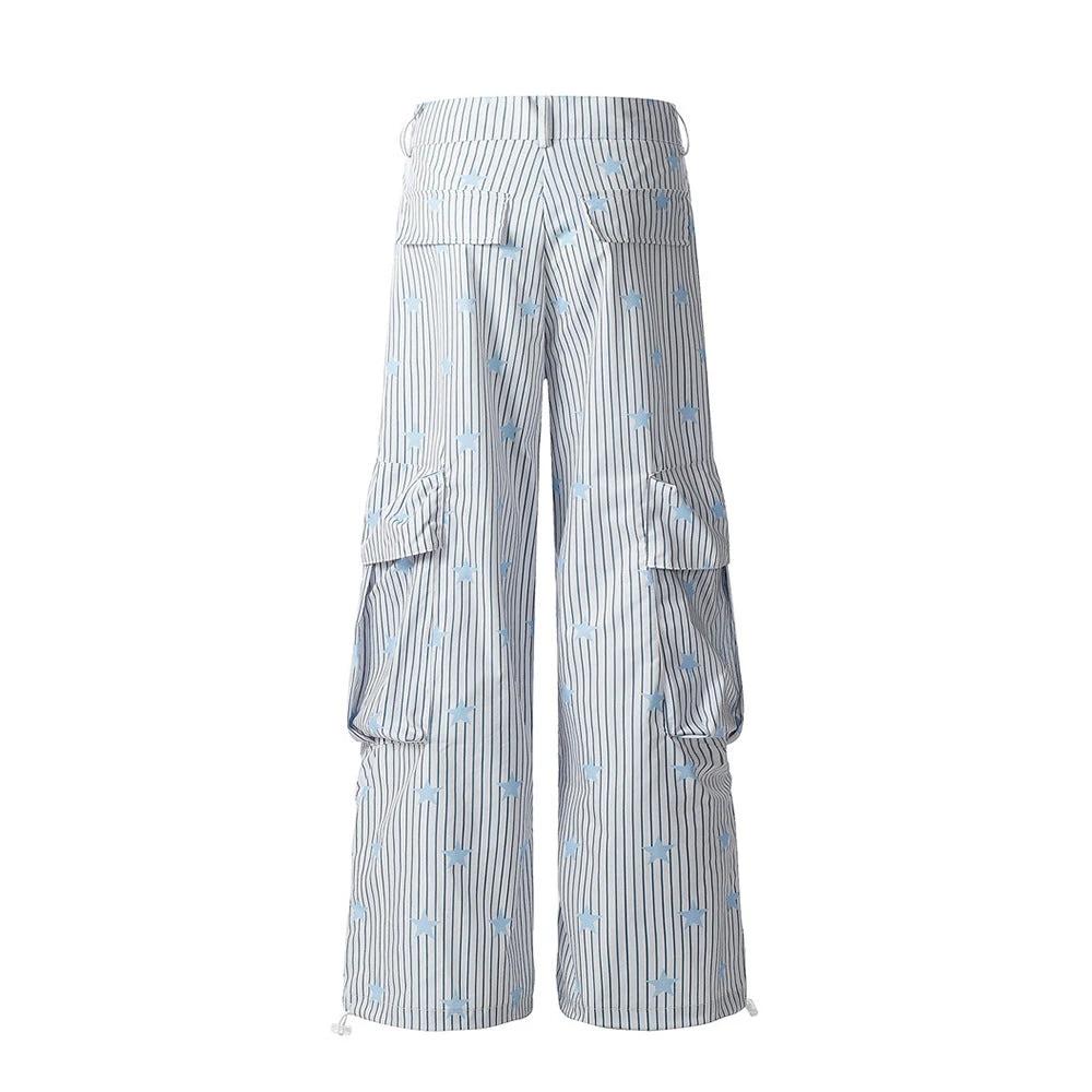 Loose Wide Leg Vertical Striped Workwear Casual Pants by eprolo