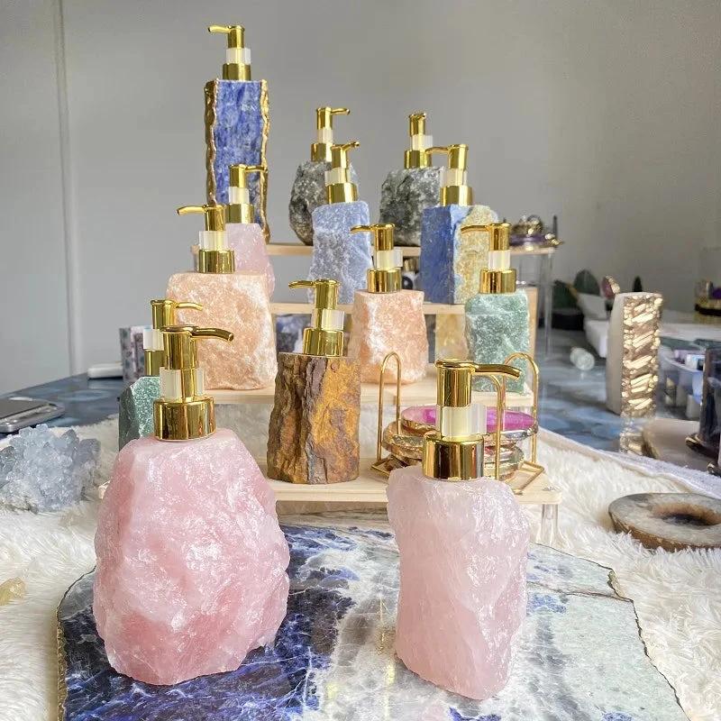 1 PCS Natural Pink Crystal Stone Press Bottle Dispenser 30ml Liquid Dispenser Shower Gel Wash Light Luxury Bathroom Accessory by eprolo