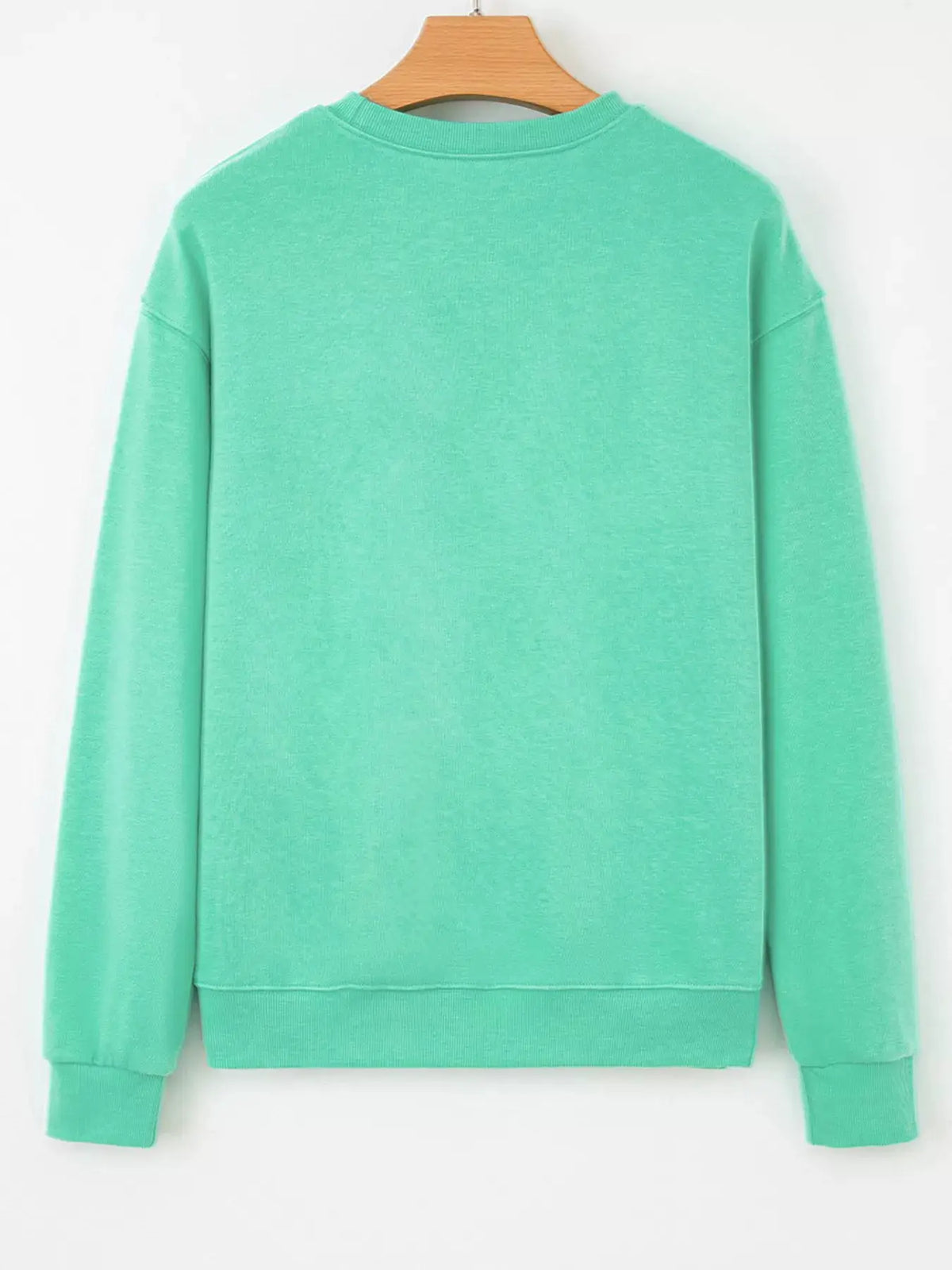 Halloween Ghost Embroidered Casual Sweatshirt in mint green, long-sleeve crewneck