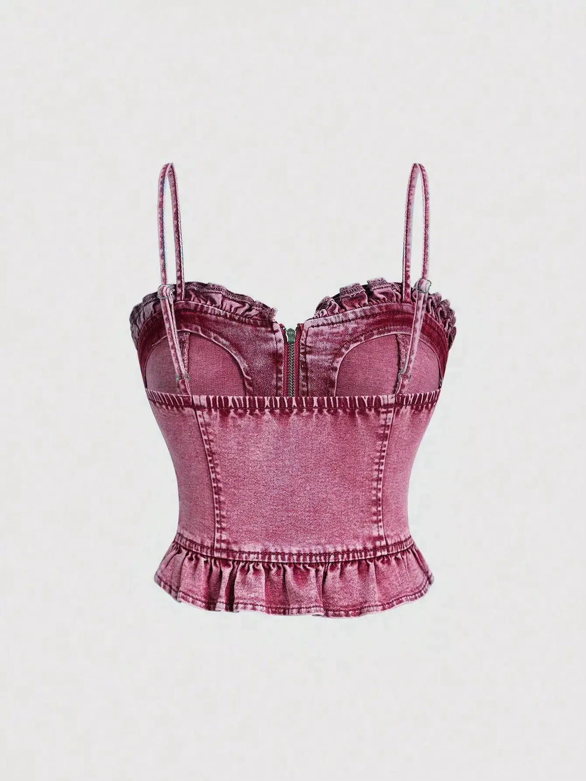 Sweetheart Neck Denim Cami Top in pink denim with front zip by Trendsi