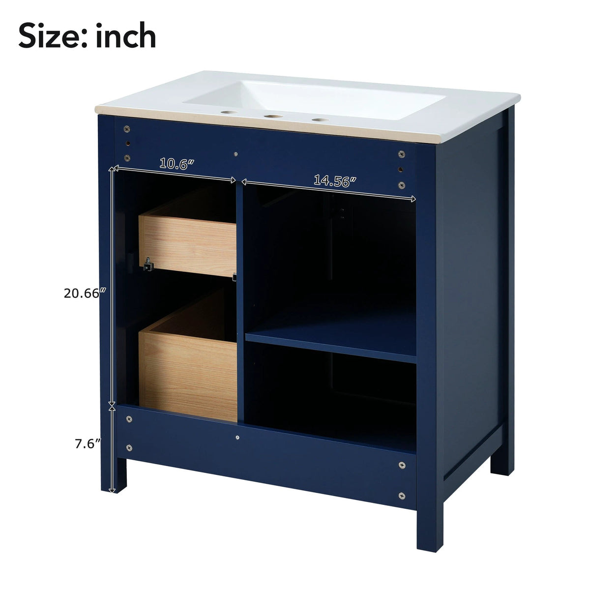 30-Inch Blue Bathroom Vanity with Ceramic Sink and Ample Storage - Ideal Choice for Small Bathrooms by eprolo