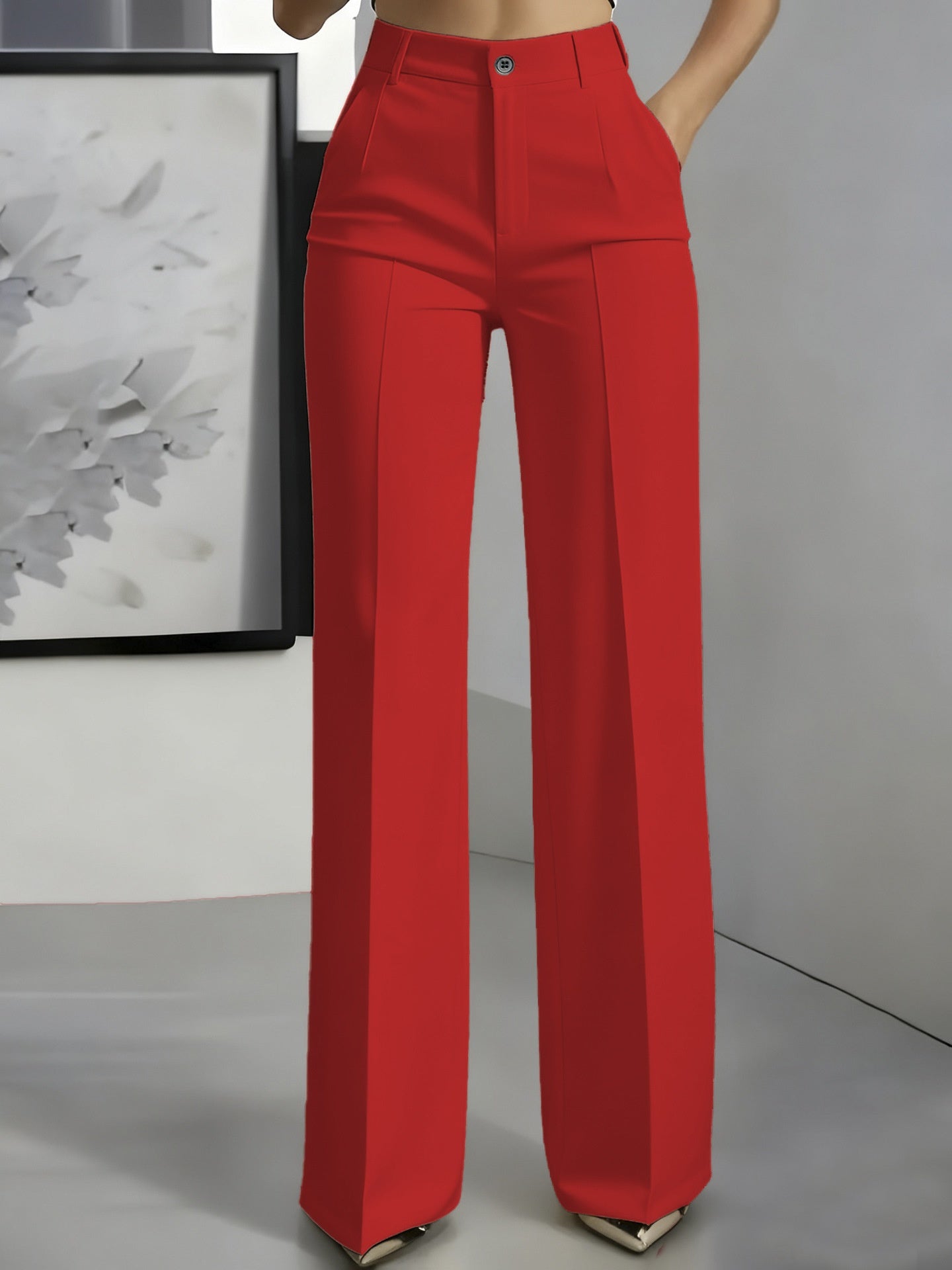Pantalon minimaliste blanc en polyester pour femme