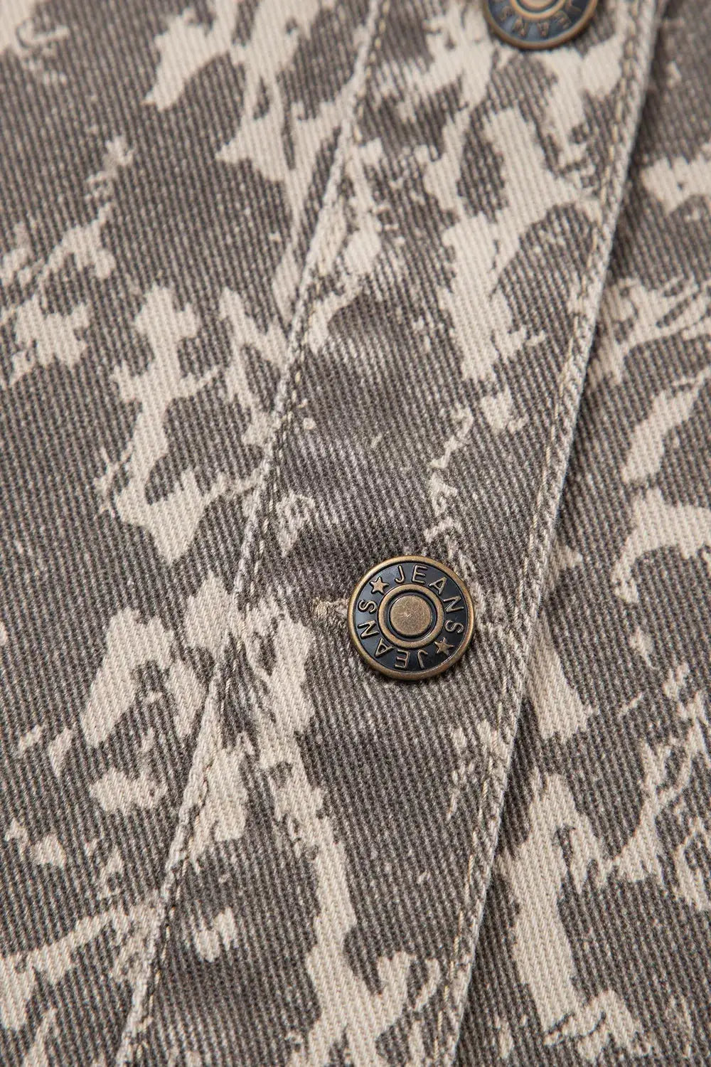 Abstract Print Long Sleeve Denim Jacket by Trendsi with metal button details