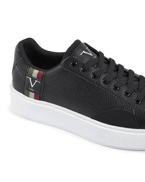 V Italia men's sneaker in black textured leather, PrimeCanada.Store
