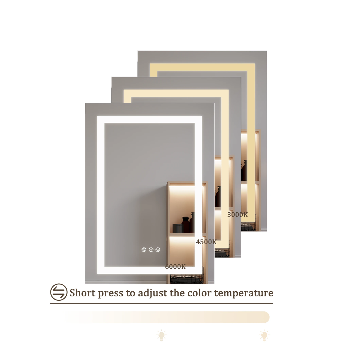 26x20 inch(Left Door) bathroom medicine cabinet with LED mirror 3000K~6000K single door lighting bathroom cabinet with touch switch adjusta by eprolo