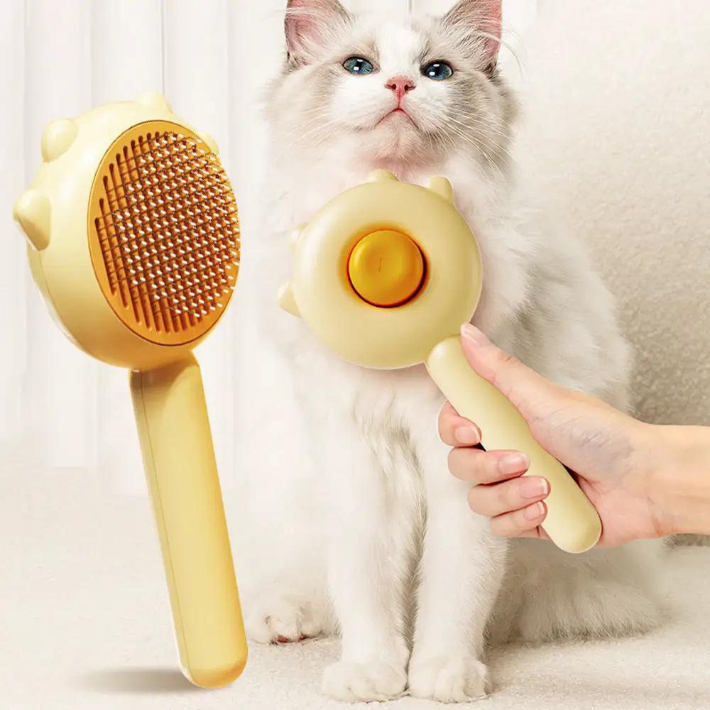 Cat and dog grooming brush set, two-piece with yellow comb and massage roller