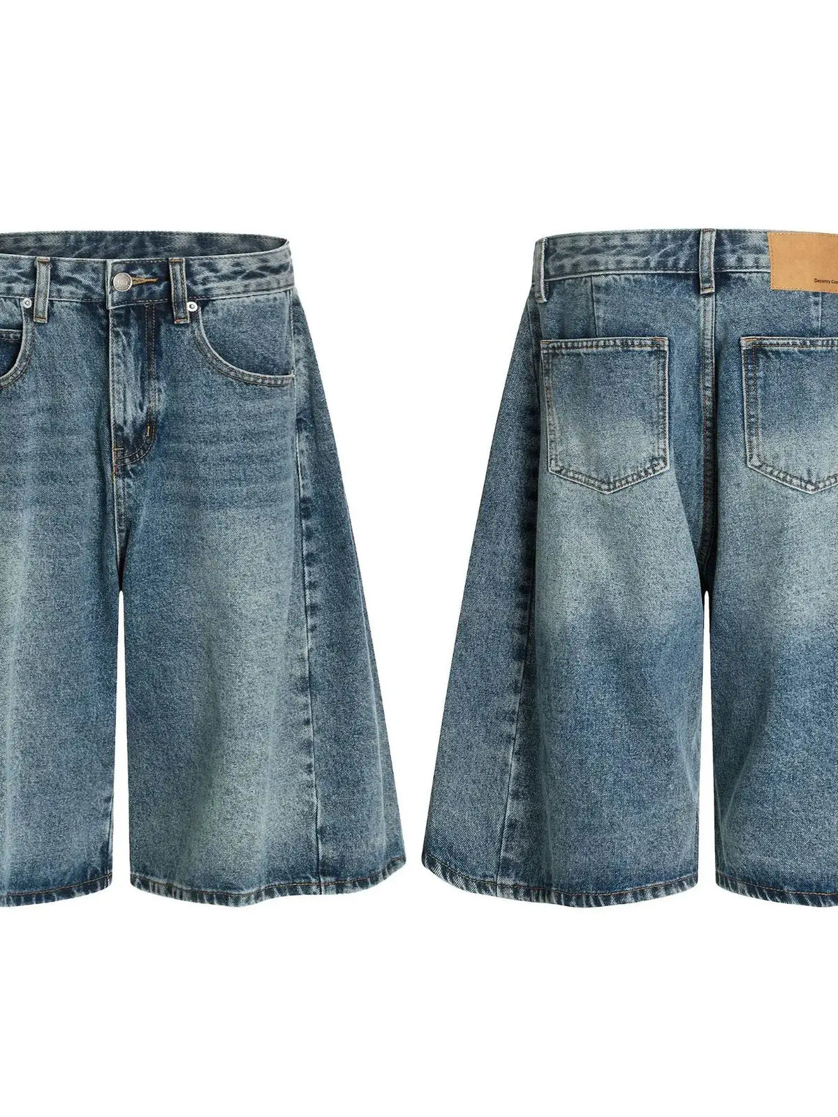 Men's washed wide-leg denim shorts with cotton stretch in blue indigo, 2 pairs shown