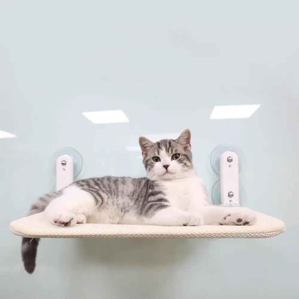 Hammock Four Seasons Universal Cat Window Suction Cup Bed; beige fabric with glass-mounted suction cups, AdTec.