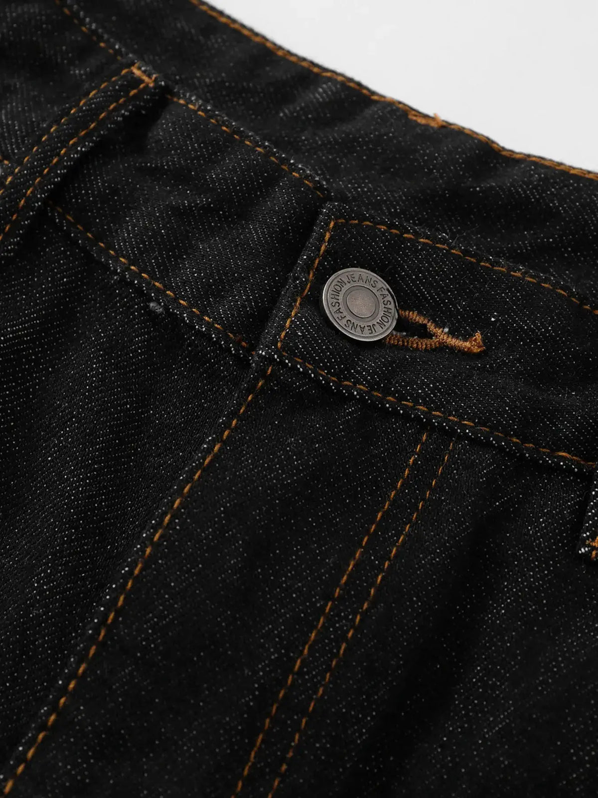 Men's wide-leg denim shorts in cotton-blend fabric with orange contrast stitching and metal rivet detail