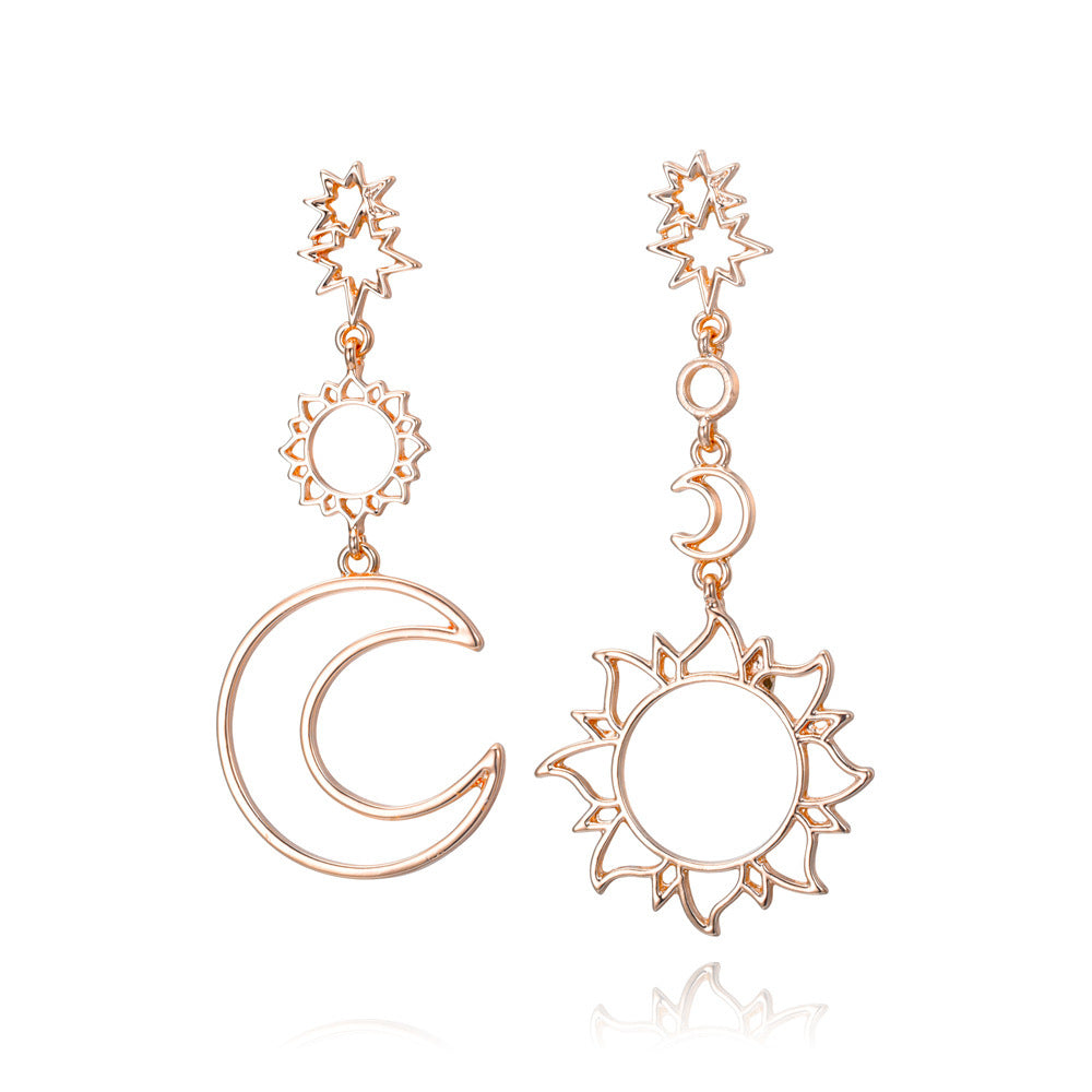 Boucles d'oreilles longues rétro européennes et américaines, boucles d'oreilles à pampilles de tempérament, boucles d'oreilles simples et tendance soleil lune pour femmes
