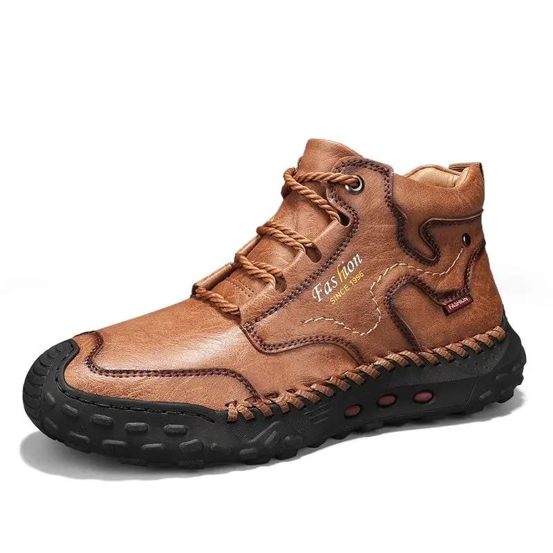 Crestview Thick Sole Martin Boot by AdTec in brown leather with a rugged black sole