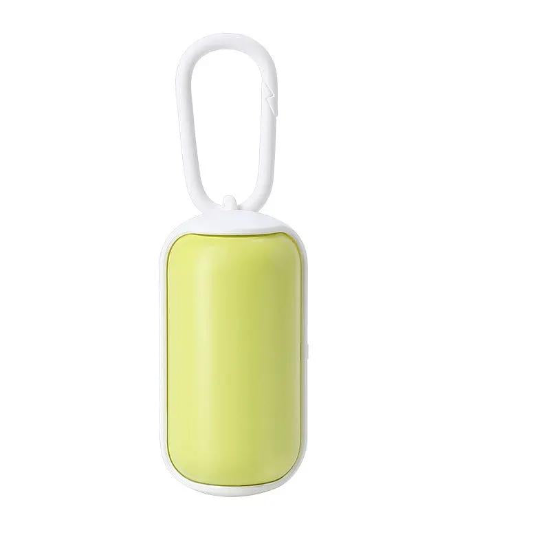 AdTec portable poop bag dispenser for cats and dogs, yellow body with white clip-on loop.