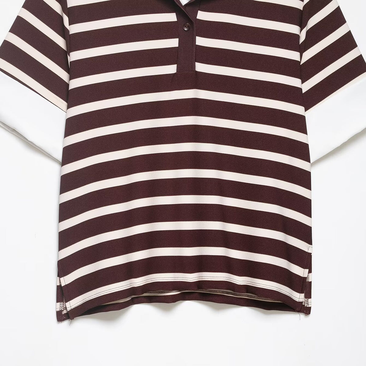 Striped patchwork polo shirt collar top