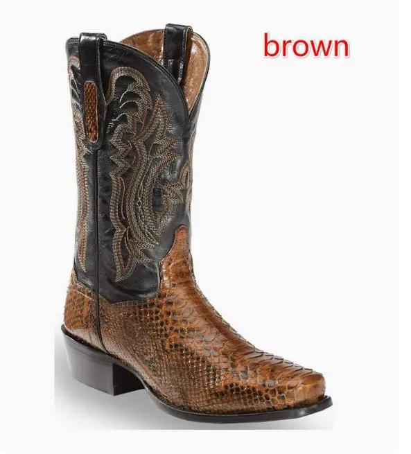 Cavanaugh men's boots with black embroidered shaft and brown snakeskin foot