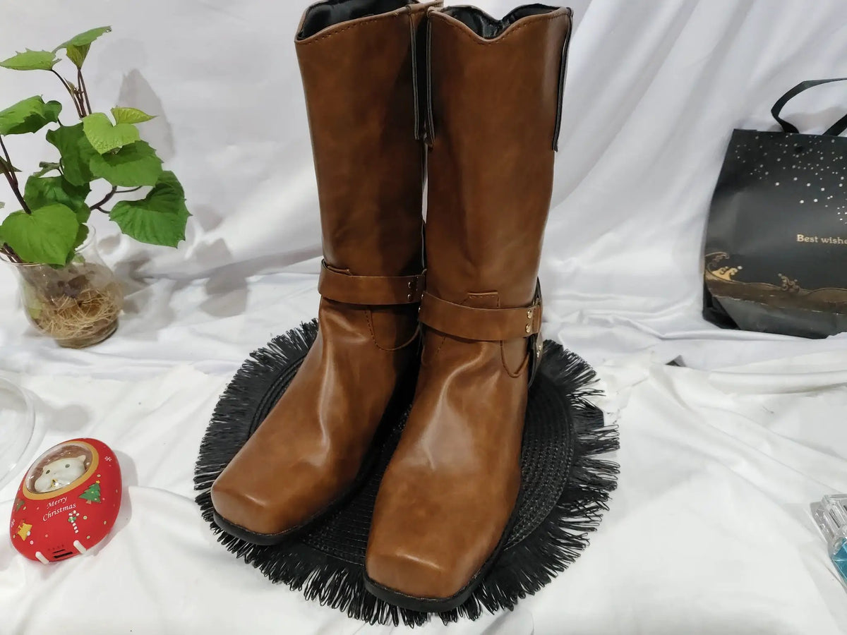 Boots AdTec vintage men's brown leather western cowboy boots with genuine leather soles
