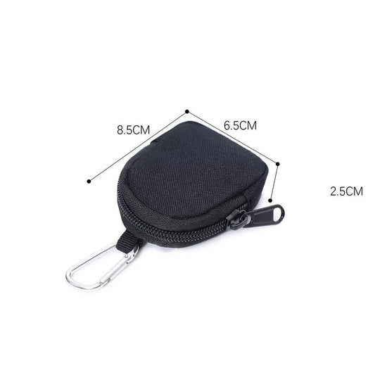 AdTec tactical zip pouch, black fabric with carabiner, compact 8.5×6.5×2.5 cm.