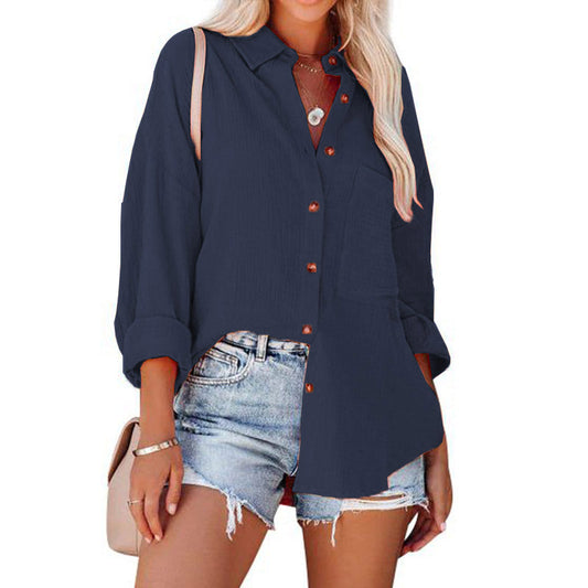Chemise chauve-souris décontractée à manches longues pour femme avec épaules tombantes