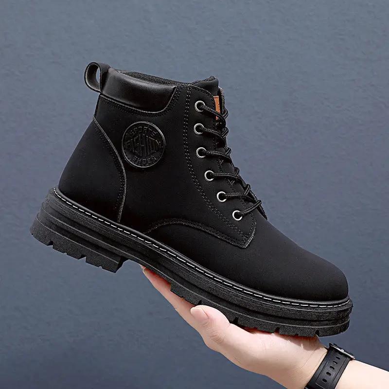 Atlas Mens Waterproof Winter Boots by AdTec, black lace-up ankle boots with rugged lug sole.