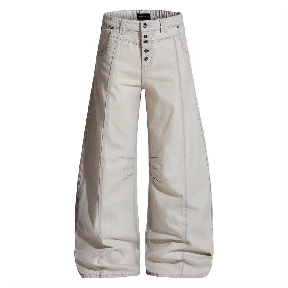 Straight Cut Denim Floor Pants Featuring Comfortable Elongating Drape