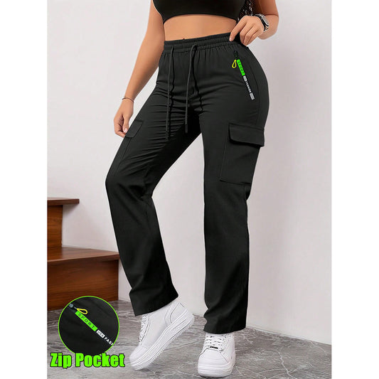 Pantalones casuales retro de mujer con bolsillos grandes