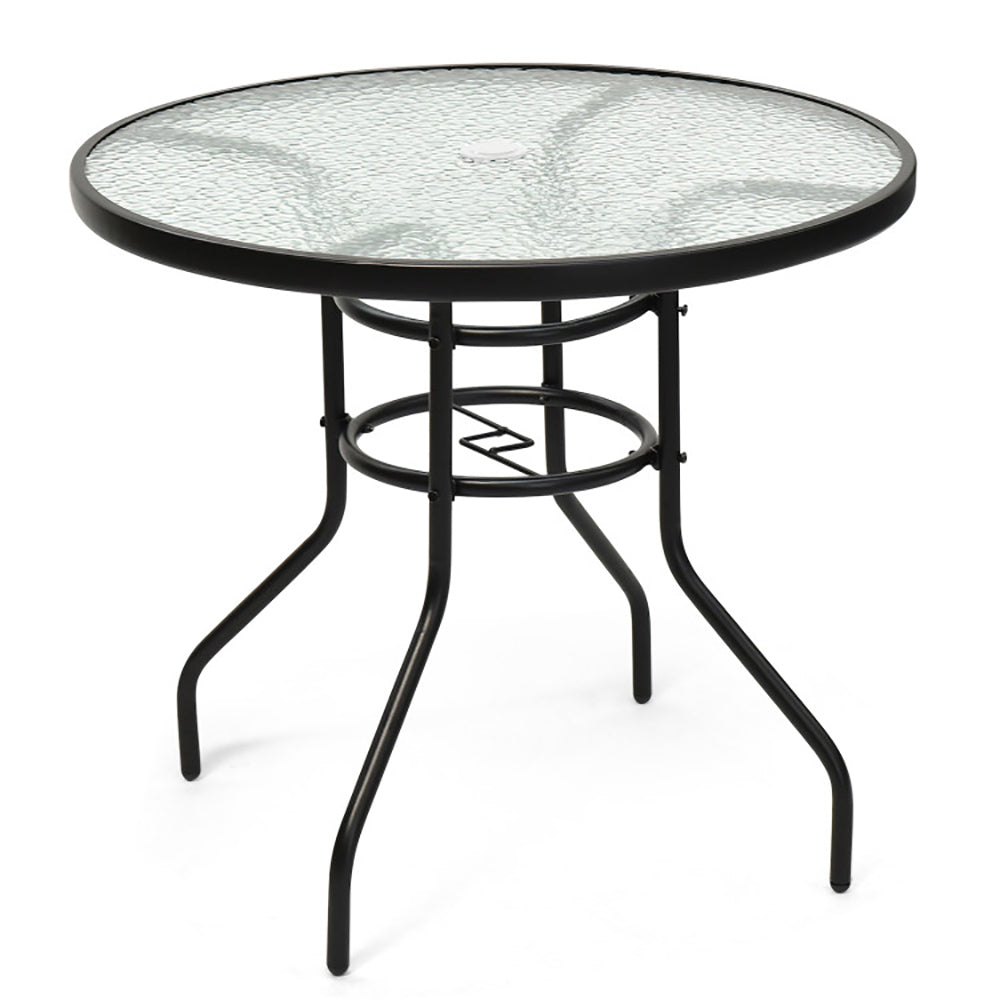 32 Inch Patio Tempered Glass Steel Frame Round Table