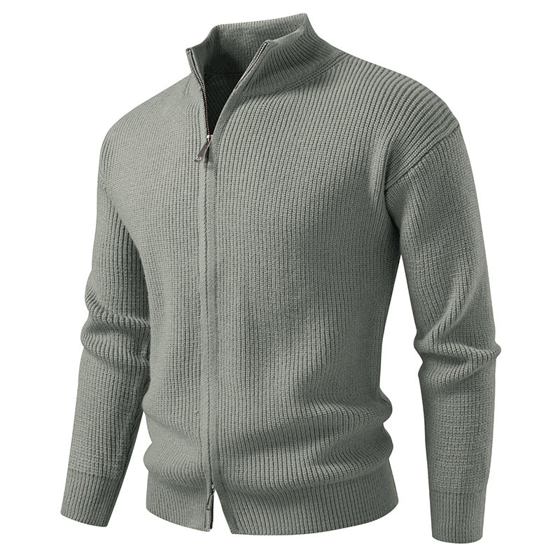 Men's zipper cardigan sweater coat in gray knit by AdTec.