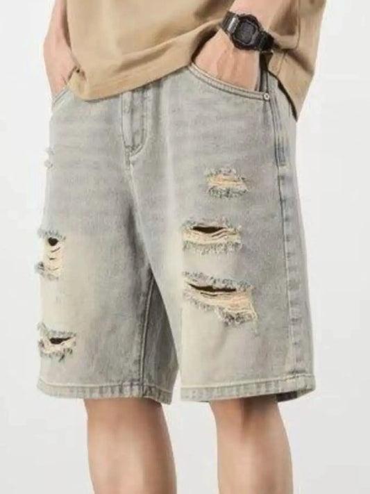 Men's Distressed Denim Shorts Plus Size, light-wash cotton, relaxed fit