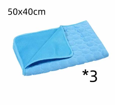 Summer Cooling Pet Sleeping Ice Silk Mat, blue, 50x40 cm, 3-pack