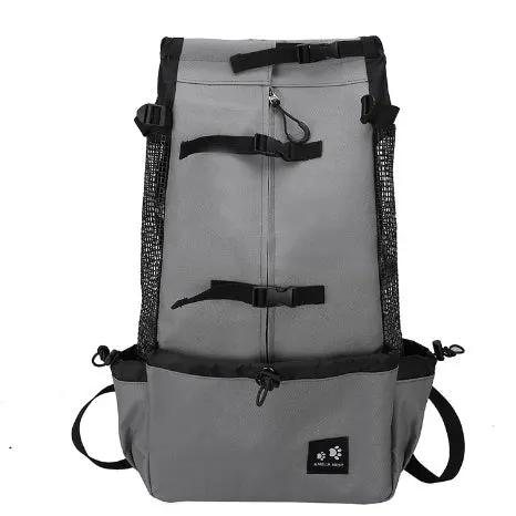Dog carrier backpack AdTec, gray pet carrier with mesh side pockets and adjustable straps