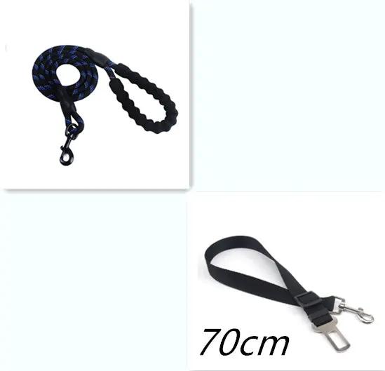 AdTec reflective nylon dog leash set; two leads: a coiled rope leash and a 70cm strap with metal clips.