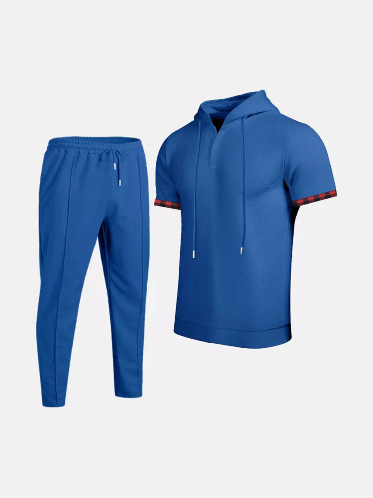 Mens blue lightweight short-sleeve hoodie and pants lounge set, plus size