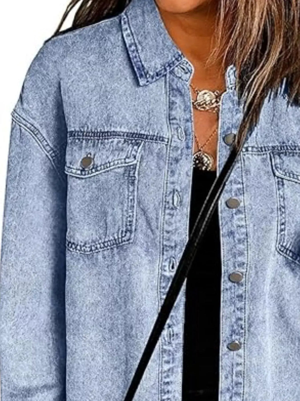 Classic frayed-hem denim jacket, light blue, button-up with side pockets