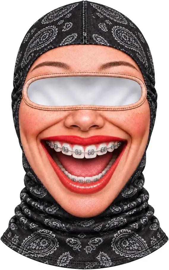 Balaclava ski mask by AdTec, black paisley print, windproof thermal outdoor balaclava