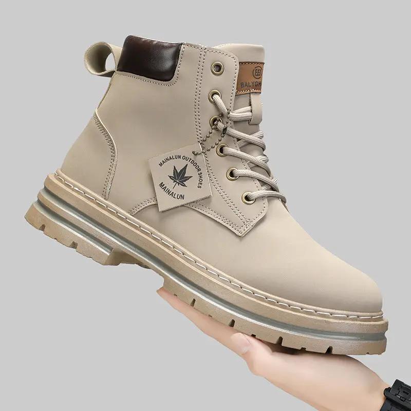 Winter Trendy Workwear Boots for Teens in tan beige by AdTec with lace-up front and rugged sole