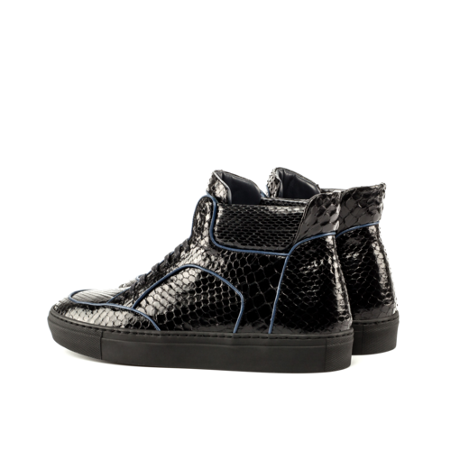 Dtown Python high-top sneakers, black snakeskin with blue piping, pair