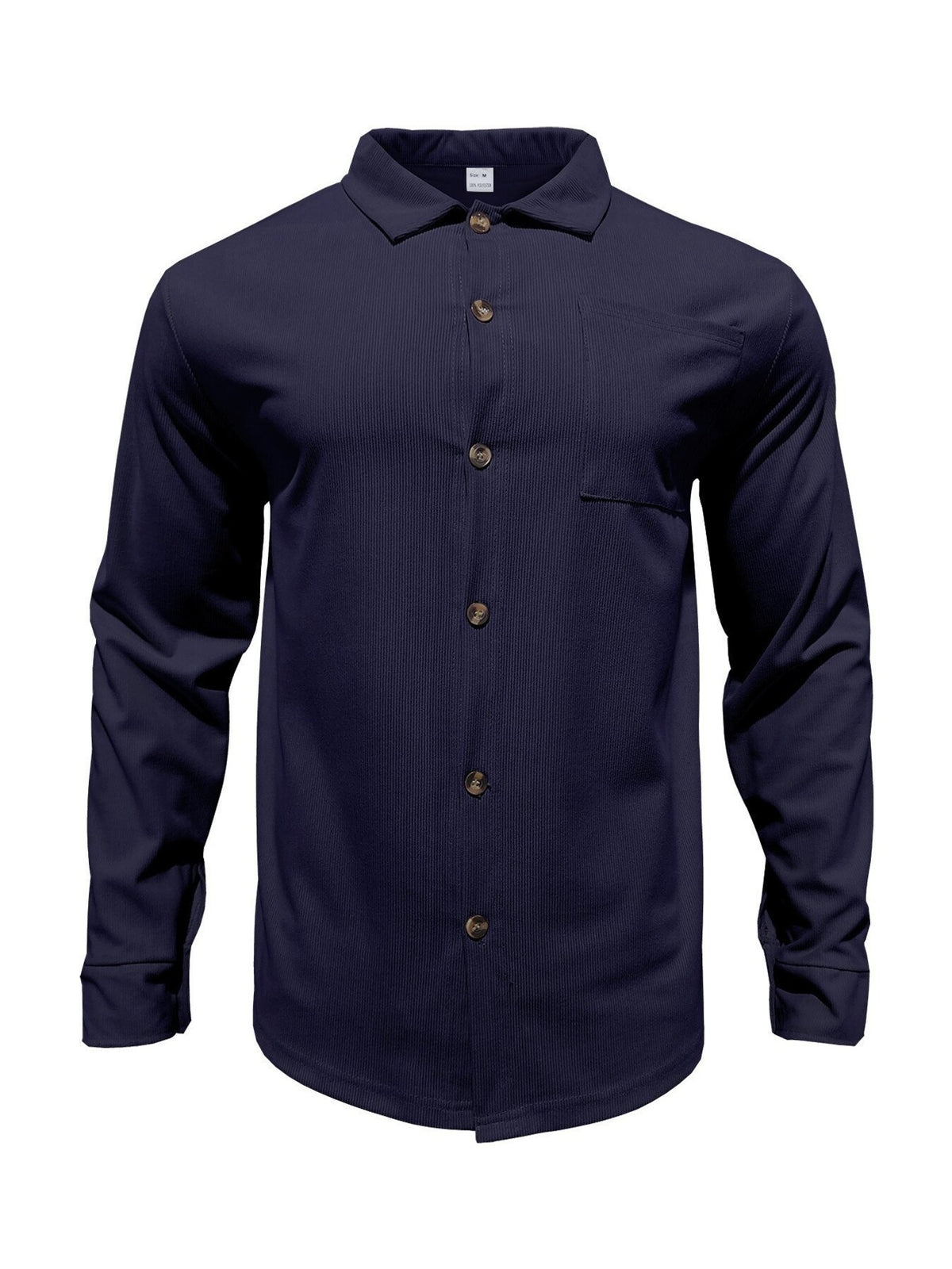 Men's plus-size navy blue long-sleeve button-up shirt with chest pocket