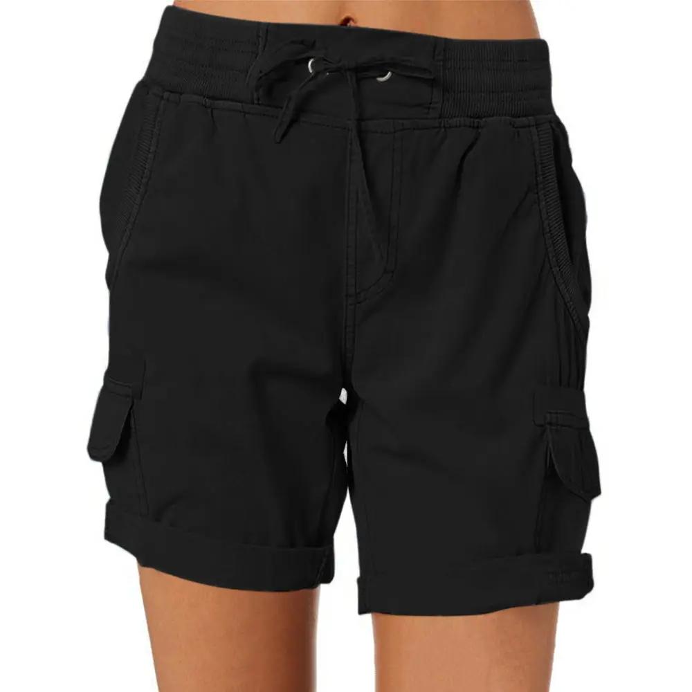 Lightweight women's cargo shorts by AdTec with drawstring and deep pockets, black