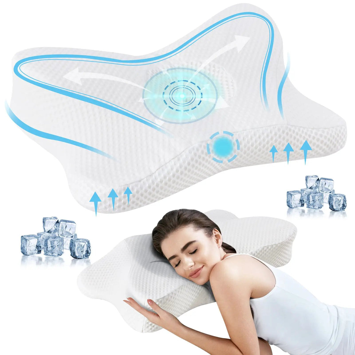 AdTec 2-pack memory foam cooling sleep pillow for side neck support, white
